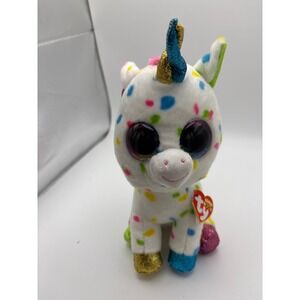 Ty Beanie Boos Harmonie Unicorn White Multicolor Polka Dot Plush 9 inch Medium